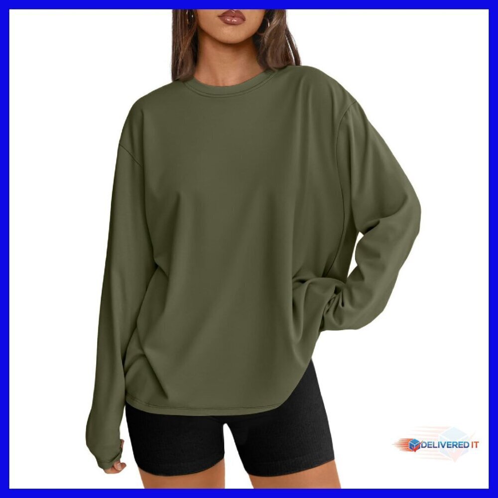 Oversized Long Sleeve Crewneck Tee - Soft Stretchy Basic Top